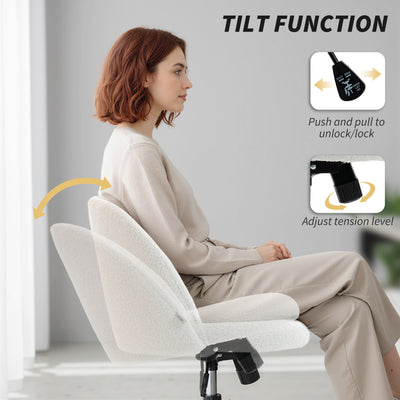 HOMCOM Teddy Fleece Office Chair with Wheels - Cream White 