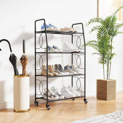 Outsunny 4-Tier Metal Plant Stand, Heavy Duty Ladder Shelf Potted Plants Display Rack with Lockable Wheels 