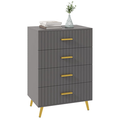 HOMCOM Four Drawer Embossed Line Dresser - Grey/Gold Tone 