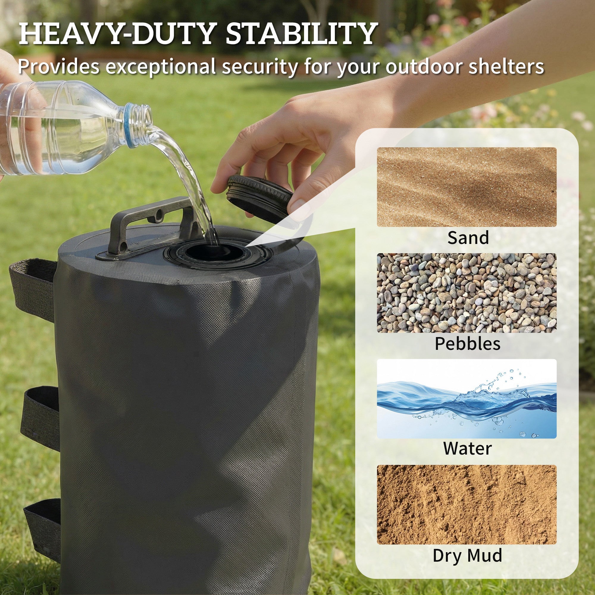 Outsunny Set of 4 Gazebo Weights Sand Bags, Gazebo Water Weights Bags with Carry Handles for Garden Marquee, Parasol, Black 
