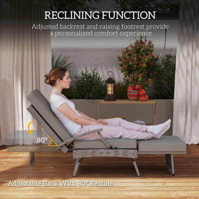 Outsunny 80° Reclining Rattan Lounger - Grey 