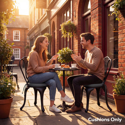 Outsunny Outdoor Bistro Chair Cushions Set of 4 with Removable Cover, 41 x 41 x 5 cm Round Seat Cushions with Ties, Dark Grey 