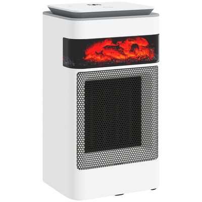 HOMCOM Ceramic Electric Heater, 1500W Fan Space Heater with 3 Modes, 24H Timer, Flame Effect, Oscillation for Bedroom, White 