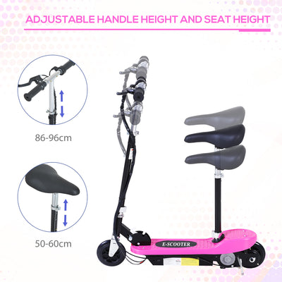 HOMCOM Foldable Electric Scooter Ride on for Kids 12V 120W W/Brake Kickstand-Pink 