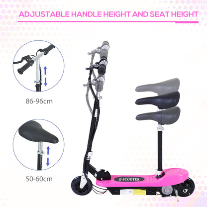 HOMCOM Foldable Electric Scooter Ride on for Kids 12V 120W W/Brake Kickstand-Pink 