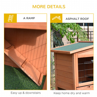 PawHut Rabbit Hutch Outdoor Guinea Pig Hutch 2-Tier Bunny Cage with No-Leak Tray 100.5 x 55 x 101 cm 