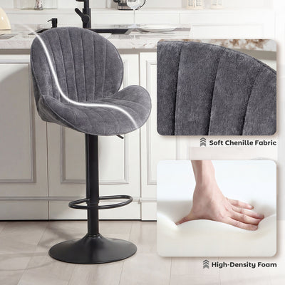 HOMCOM Bar Stools Set of 2, Swivel Barstools with Back, Adjustable Height and Footrest for Kitchen Island, Dining Room, Grey 