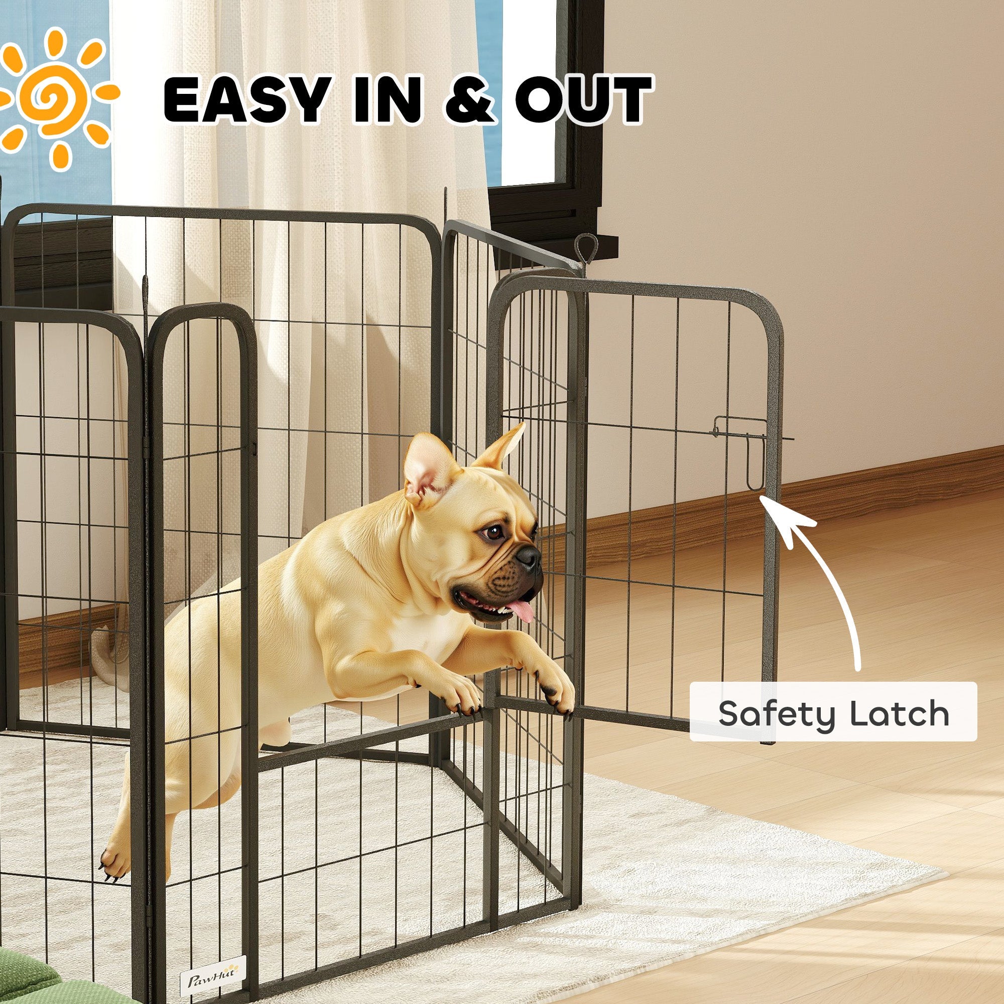 PawHut 8 Panels Heavy Duty Dog Playpen with Door Indoor Outdoor, for Medium Dogs, 80cm High 