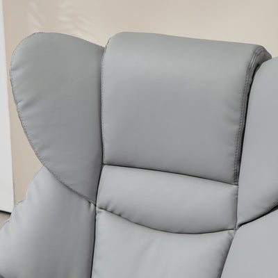 HOMCOM Faux Leather Recliner Chair and Footstool, Swivel Upholstered Armchair and Footstool with Adjustable Backrest, Solid Wood Base for Living Room, Light Grey 