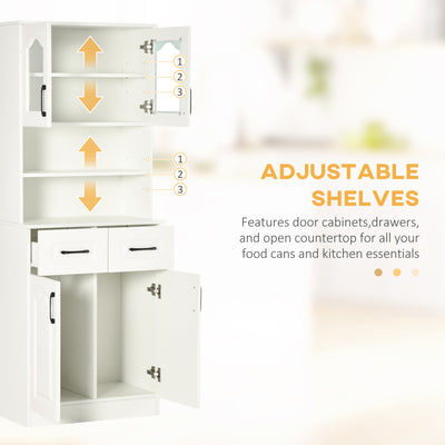 HOMCOM Kitchen Cupboard, Freestanding Storage Cabinet with 2 Adjustable Shelves, 2 Drawers and Open Counter for Living Room, Dining Room, 168cm, White 