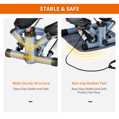 HOMCOM Mini Stepper Step Machine with Resistance Bands and Cushion Mat for Leg Arm Full Body Training Fitness Stair Stepper 