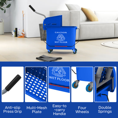 HOMCOM 20L Mop Bucket on Wheels, with Water Separation Panel - Blue 