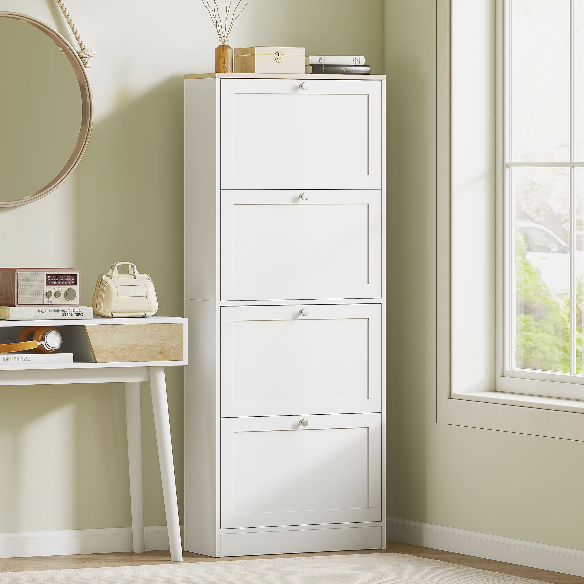 HOMCOM Modern Compact Four-Drawer Shoe Storage Cabinet - White 