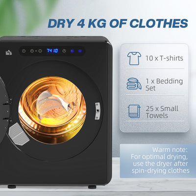 HOMCOM 4kg Compact 40-60℃  Tumble Dryer - Black 
