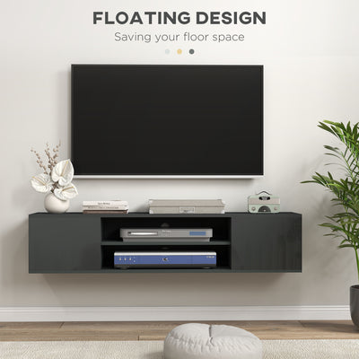 HOMCOM Floating TV Stand Cabinet for TVs up to 60", Wall Mounted TV Unit with Open Shelf, Storage Cupboards and Cable Management for Living Room, Grey 