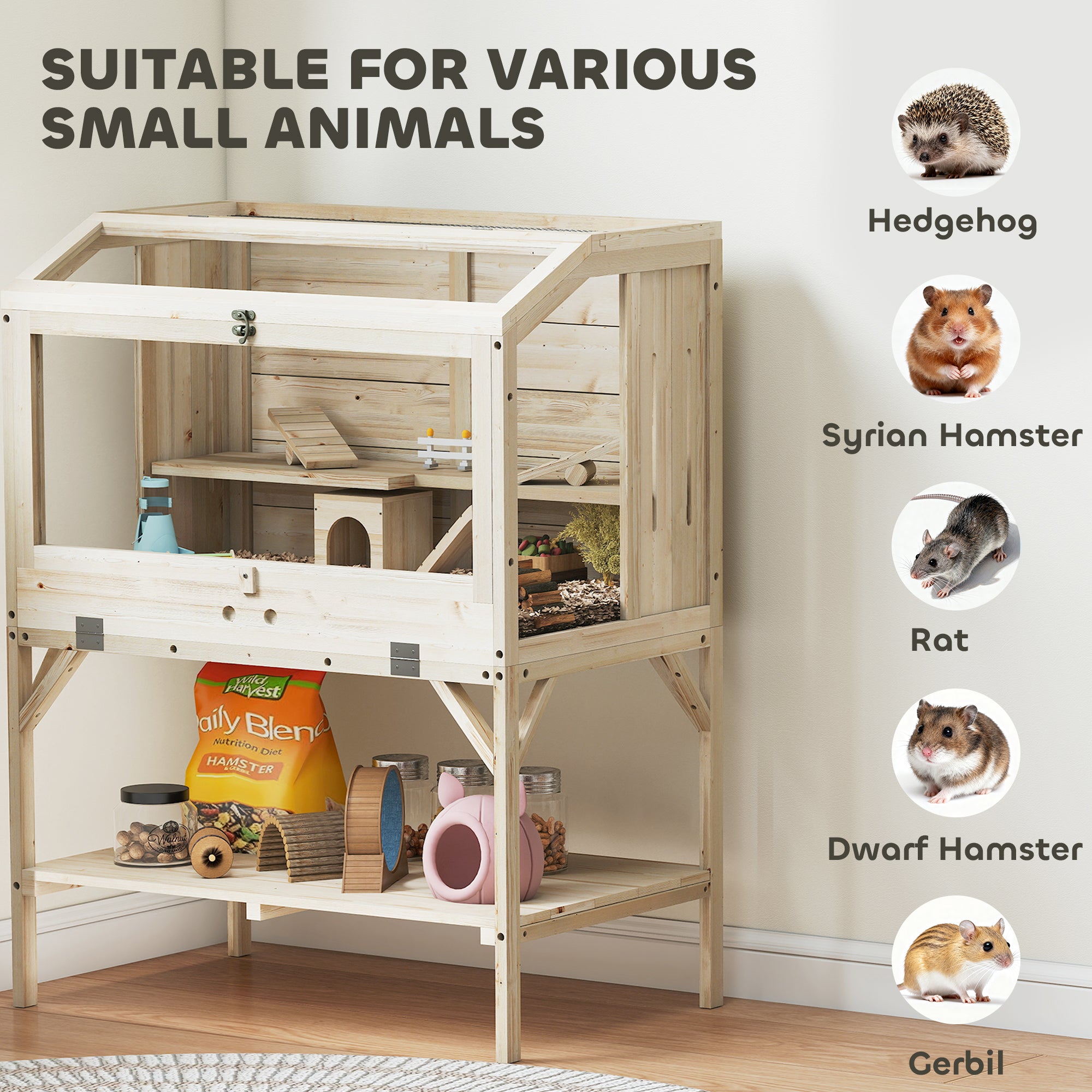 PawHut 2 Tier Wooden Hamster Cage with Shelf and Openable Top 
