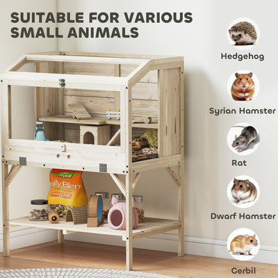 PawHut 2 Tier Wooden Hamster Cage with Shelf and Openable Top 
