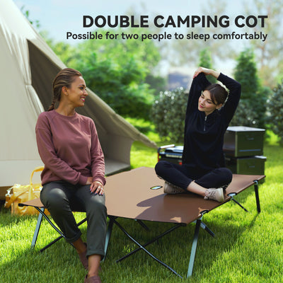 Outsunny Double Camping Cot Bed, with Bag - Khaki 