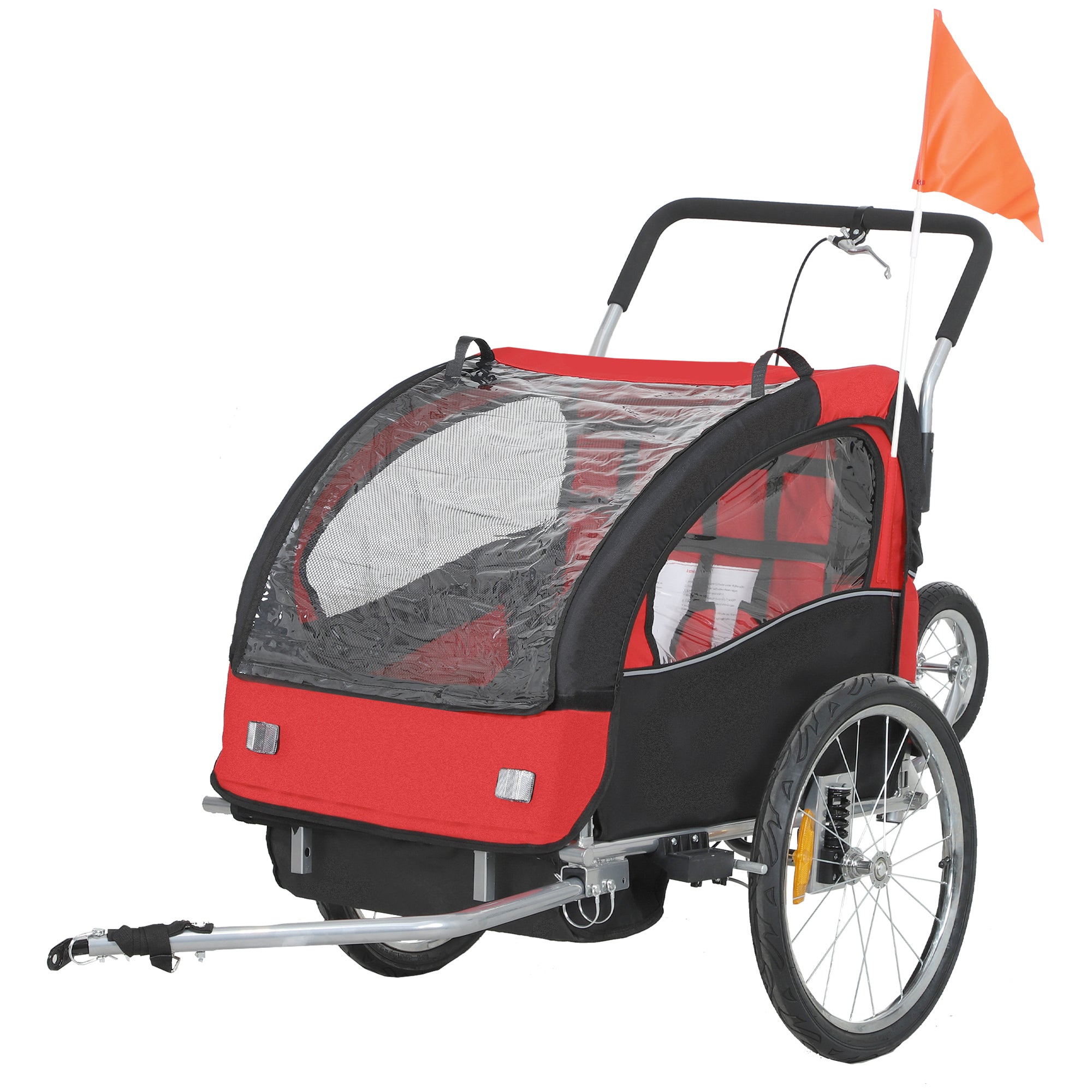 HOMCOM 2 Seat Bike Trailer with 5 Point Harness, Baby Bike Stroller with Safety Flag, Reflectors, for 18+ Months, Red 