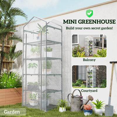 Outsunny 193cm Five Shelf Mini Greenhouse - White 