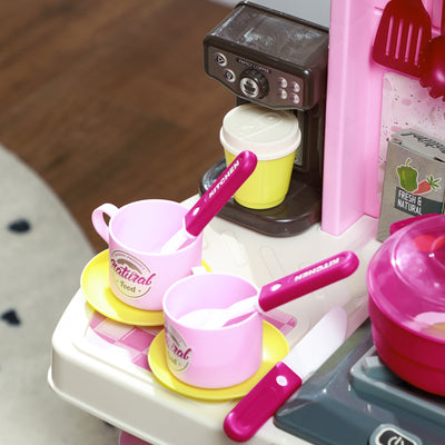 AIYAPLAY Kids Kitchen with 33 Pieces, Lights, Sounds, Storage, for Ages 3-6 Years, Pink 