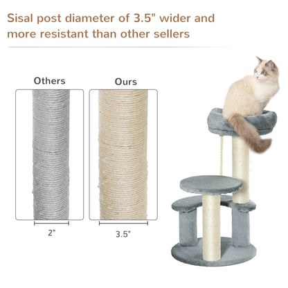 PawHut 65cm Cat Tree, Cat Tower for Kittens, Small Cat Condo with Sisal Scratching Posts, Hanging Rope, Perches - Grey 