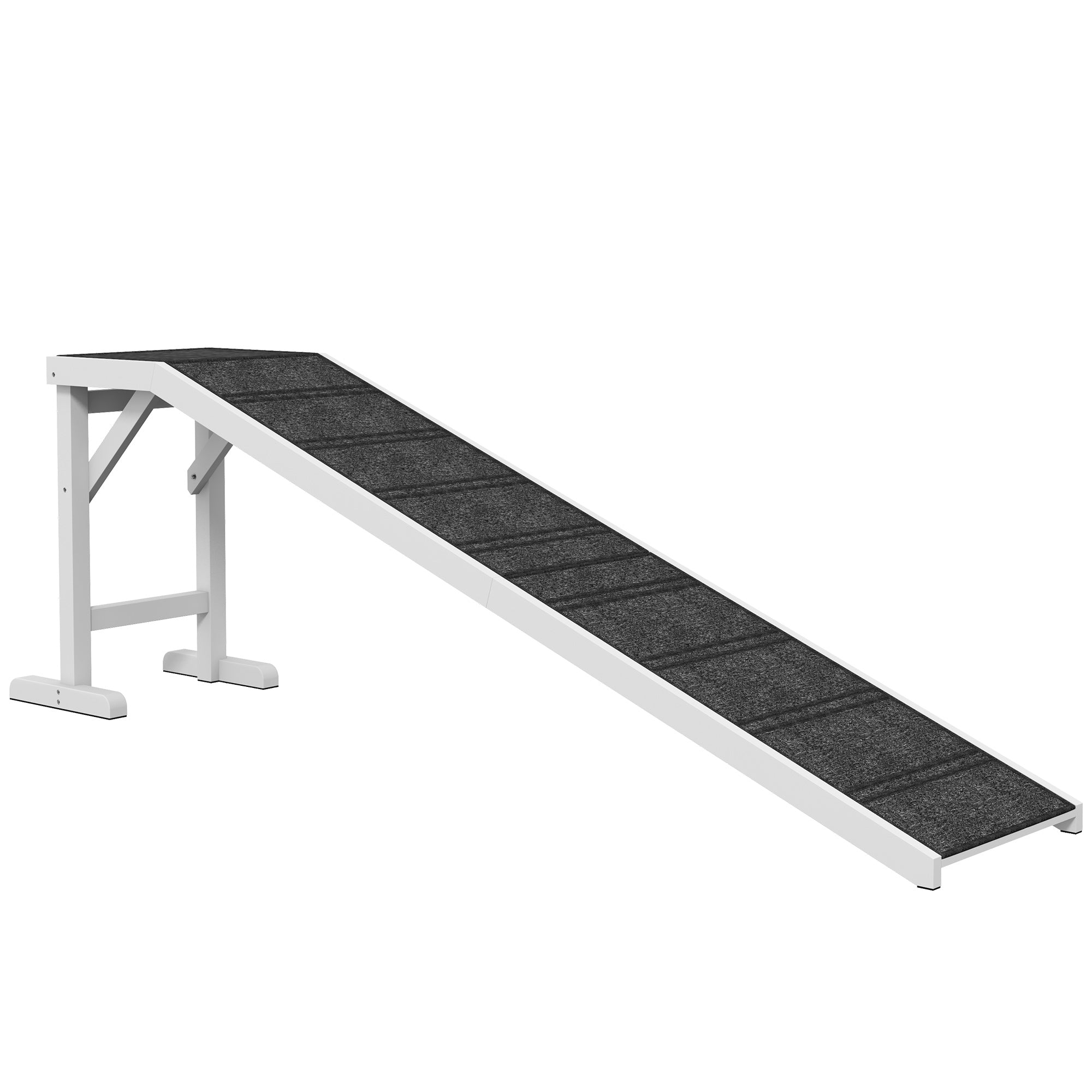 PawHut Pet Ramp for Dogs with Non-Slip Carpet and Top Platform - White & Grey 