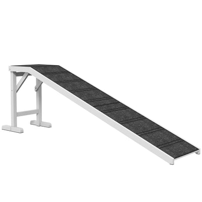 PawHut Pet Ramp for Dogs with Non-Slip Carpet and Top Platform - White & Grey 