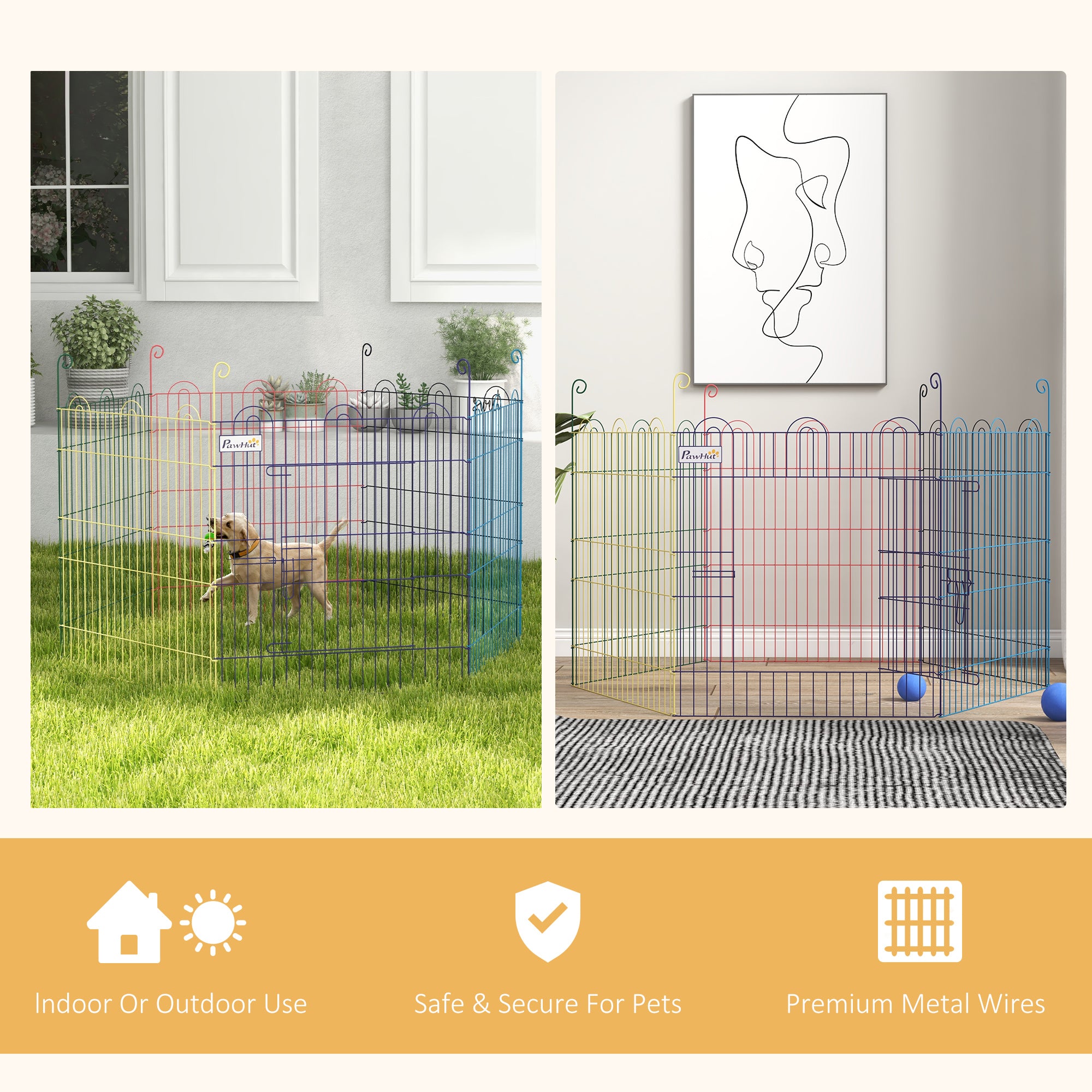PawHut Pet Playpen Crate, with Six Panels, Door, for Indoors and Outdoors 