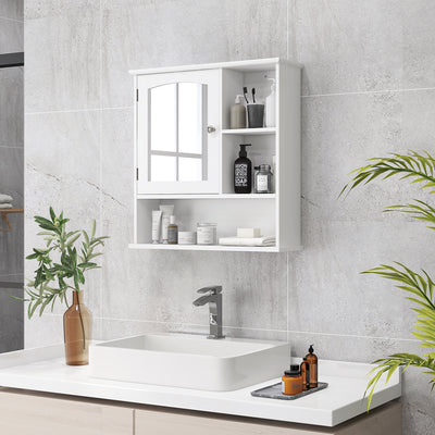 kleankin Bathroom Cabinet, Wall Mount Storage Organizer with Mirror, Adjustable Shelf for Bathroom, Kitchen, Bedroom, White 