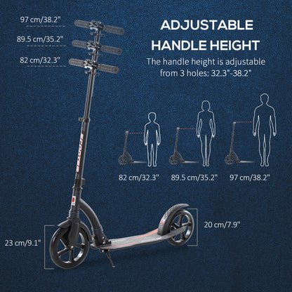 HOMCOM Foldable Kick Scooter with Double Shock Absorption and Big Wheels, Height Adjustable Aluminium Frame Big Wheel Scooter for 14+ Teens Adult - Black 