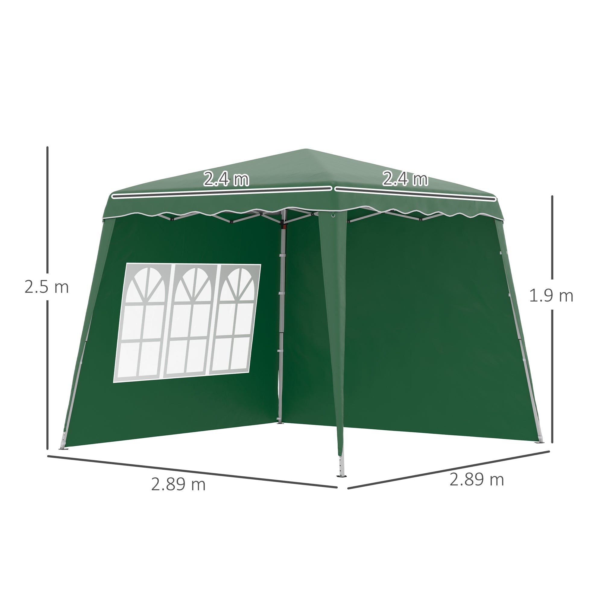 Outsunny 2.9 x 2.9m Pop Up Gazebo Canopy Tent with 2 Sidewalls and Carry Bag, Height Adjustable, UV50+ Party Tent Event Shelter for Garden, Patio, Green