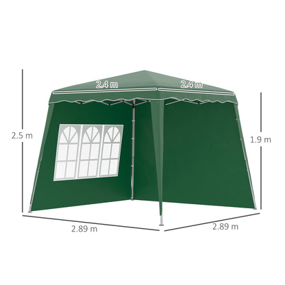 Outsunny 2.9 x 2.9m Pop Up Gazebo Canopy Tent with 2 Sidewalls and Carry Bag, Height Adjustable, UV50+ Party Tent Event Shelter for Garden, Patio, Green