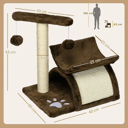 PawHut Cat Tree, Cat Tower for Kittens, Small Cat Condo with Rotatable Top Bar, Sisal Scratching Post, Tunnel, Dangling Balls - Brown 