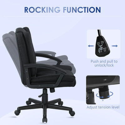 HOMCOM Linen-Look Padded Office Chair - Black 