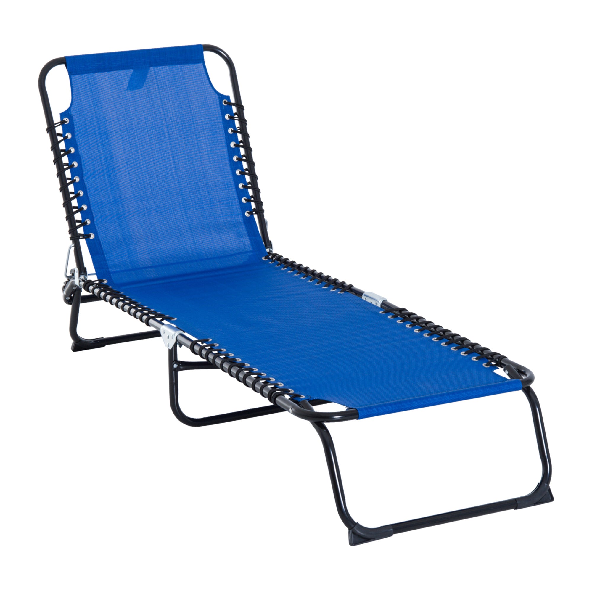 Outsunny Foldable Sun Lounger, Outdoor 4 Level Adjustable Backrest Reclining Chaise Chair, Steel Frame Recliner Chair for Camping, Hiking, Navy Blue 