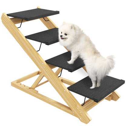 PawHut Adjustable Dog Steps Dog Ramp, 4-Step Non-slip Pet Stairs for Large Sized Dogs, Foldable Dog Stairs for Bed Sofa 