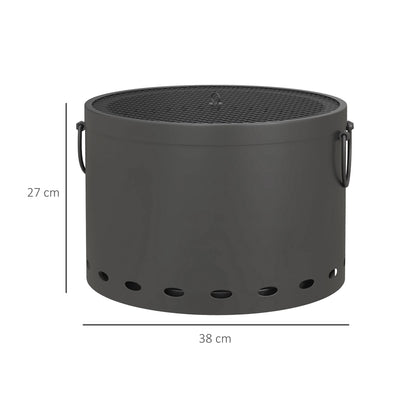 Outsunny Smokeless Fire Pit, 38cm Portable Wood Burning Firepit with Spark Screen and Poker, Low Smoke Camping Bonfire Stove for Garden Patio Picnic, Dark Grey 
