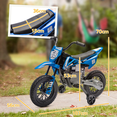 AIYAPLAY 12V Kids Electric Motorbike, Kids Electric Ride on motorcycle w/ Twist Grip Throttle, Training Wheels, Blue 