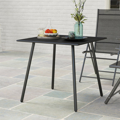 Outsunny Square Garden Table with Slat Top, Steel Frame, Outdoor Table for 4 Person, 80 x 80 x 74 cm, Black 