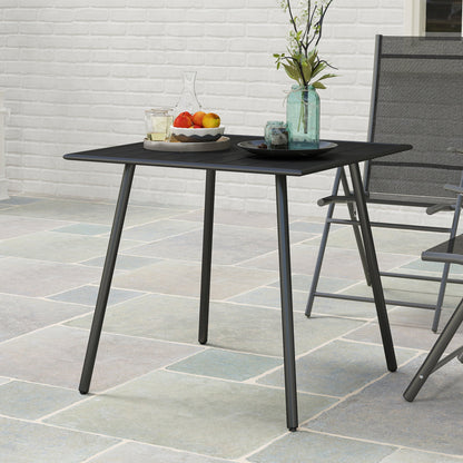 Outsunny Square Garden Table with Slat Top, Steel Frame, Outdoor Table for 4 Person, 80 x 80 x 74 cm, Black 