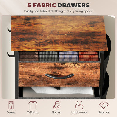 HOMCOM Chest of Five Fabric Drawers - Rustic Brown 