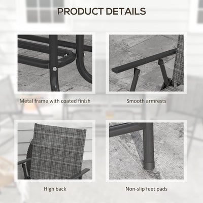 Outsunny Outdoor\'c2\'a04 Pieces Patio Furniture Set with Breathable Mesh Fabric\'c2\'a0Seat & Backrest,\'c2\'a0Garden Set with Two Foldable Armchairs, a Loveseat &\'c2\'a0Glass\'c2\'a0Top\'c2\'a0Table, Mixed Grey 