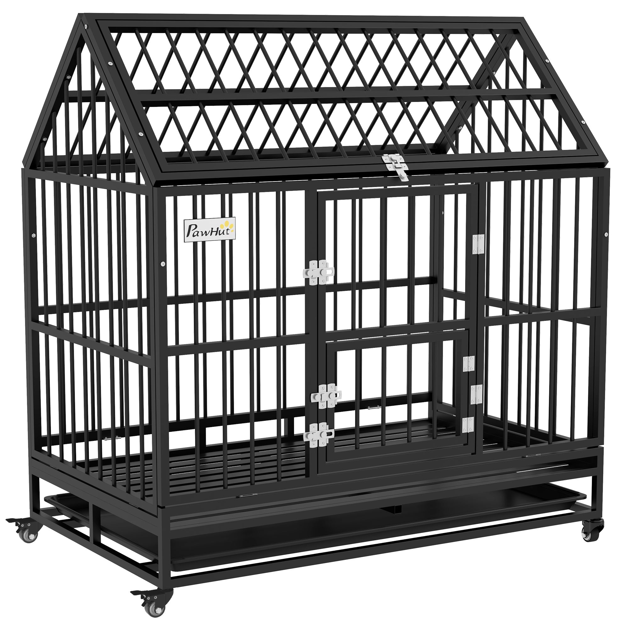 PawHut 48" Heavy Duty Dog Crate on Wheels, with Removable Tray, Openable Top, for L, XL Dogs - Black 