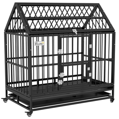 PawHut 48" Heavy Duty Dog Crate on Wheels, with Removable Tray, Openable Top, for L, XL Dogs - Black 