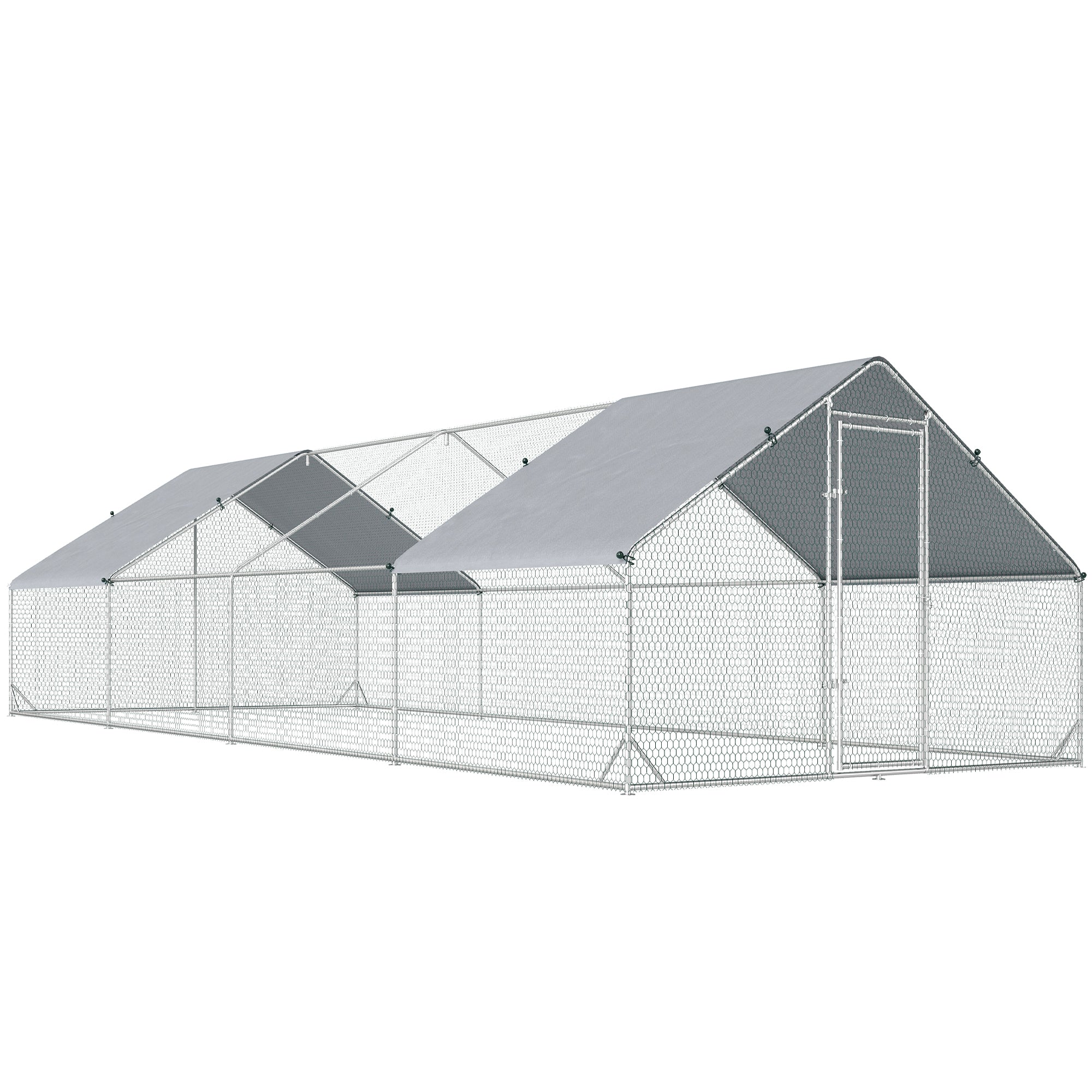 PawHut Chicken Run Galvanised Walk-in Chicken Coop Hen Poultry House Cage Rabbit Hutch with Water-Resist Cover, 3 x 8 x 2m 