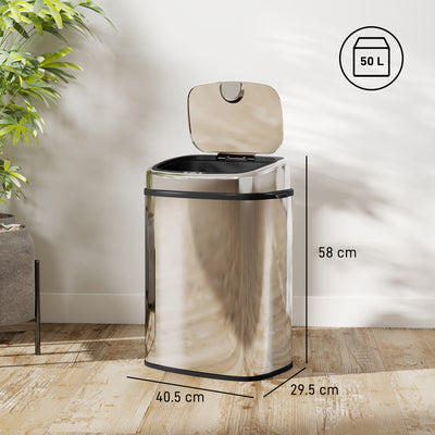HOMCOM 50L Stainless Steel Sensor Bin - Silver Tone 