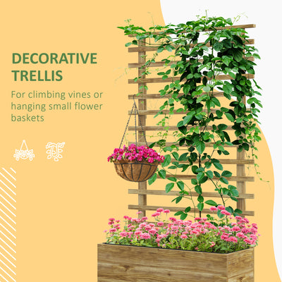 Outsunny Wooden Raised Planter, with Back Trellis - Natural Finish 