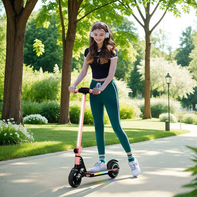 SPORTNOW Folding Electric Scooter for Kids Age 6-14 with Dual Brakes, Front Suspension, LED Colourful Lights and Display, 6.8kg Lightweight Aluminium E Scooter, Up to 14 KM/H & 6 KM, Pink 