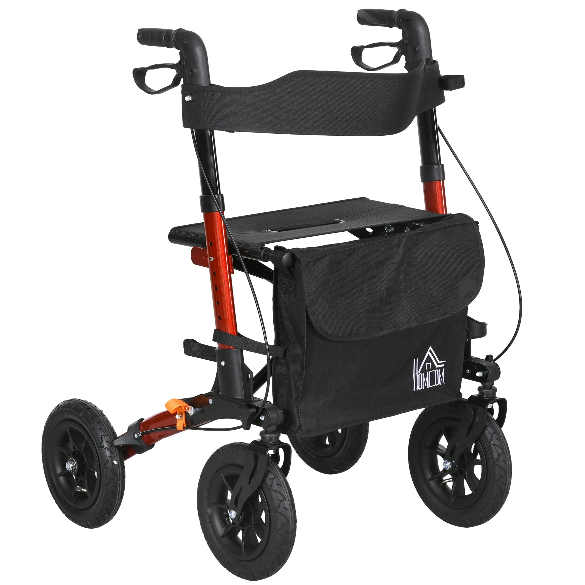HOMCOM Lightweight Walking Frame, Rubber Wheels, Rollator Walker with Seat and Wheels with Adjustable Handle, Bag, Red 